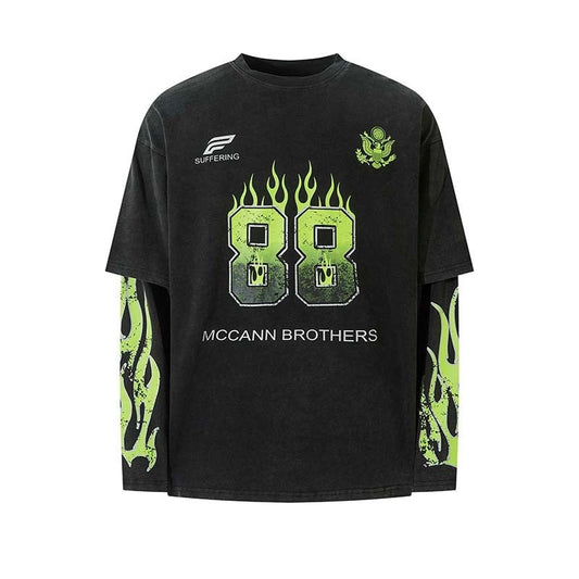 Green Flames Long Sleeve Tee